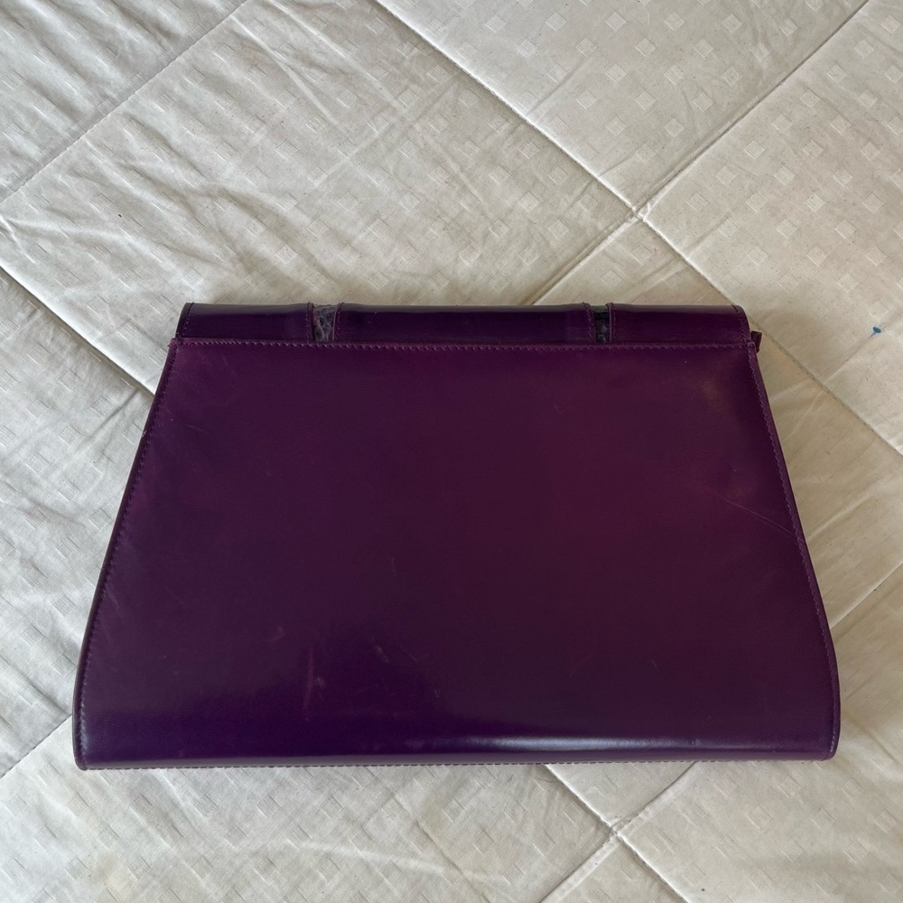 Vintage 80s Genuine Leather Snakeskin Crossbody Clutch Bag OS Purple Multi - Picture 5 of 16